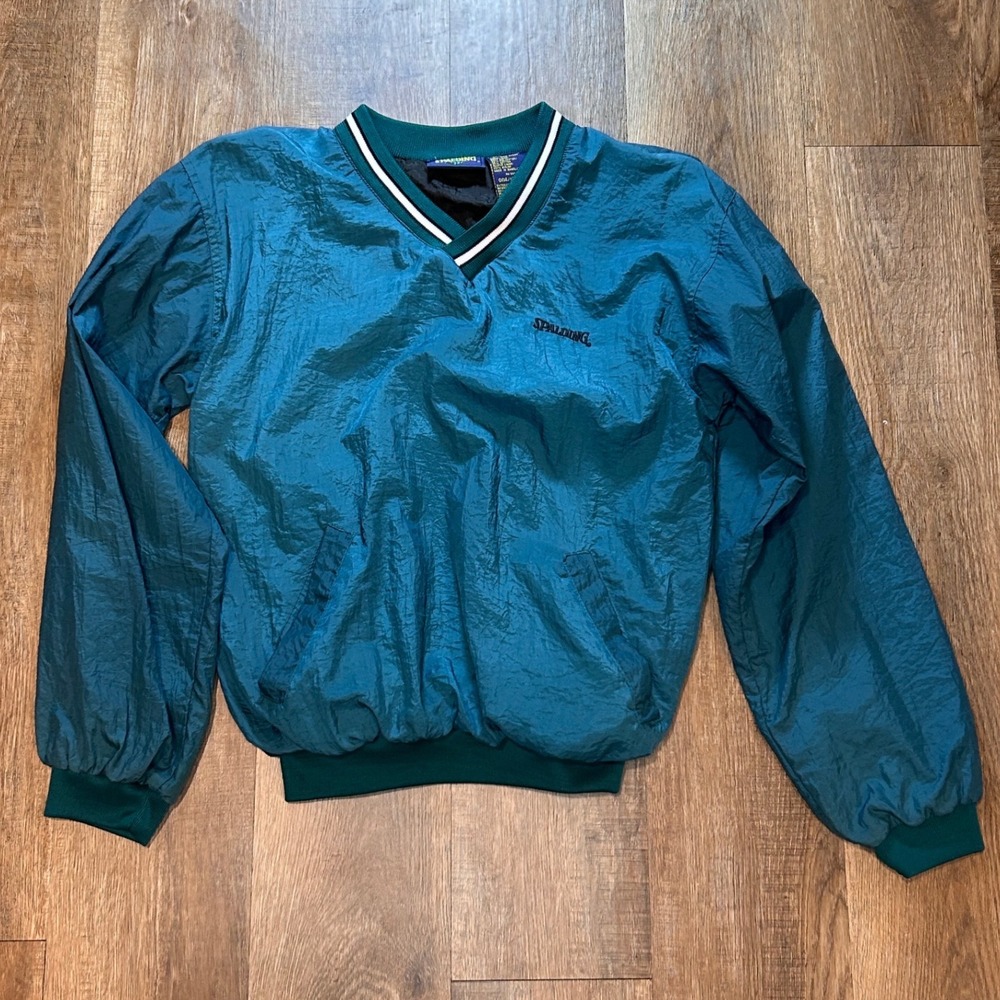 Vintage Spalding Windbreaker V-Neck Pullover Teal Green Boys Large 14/16 940